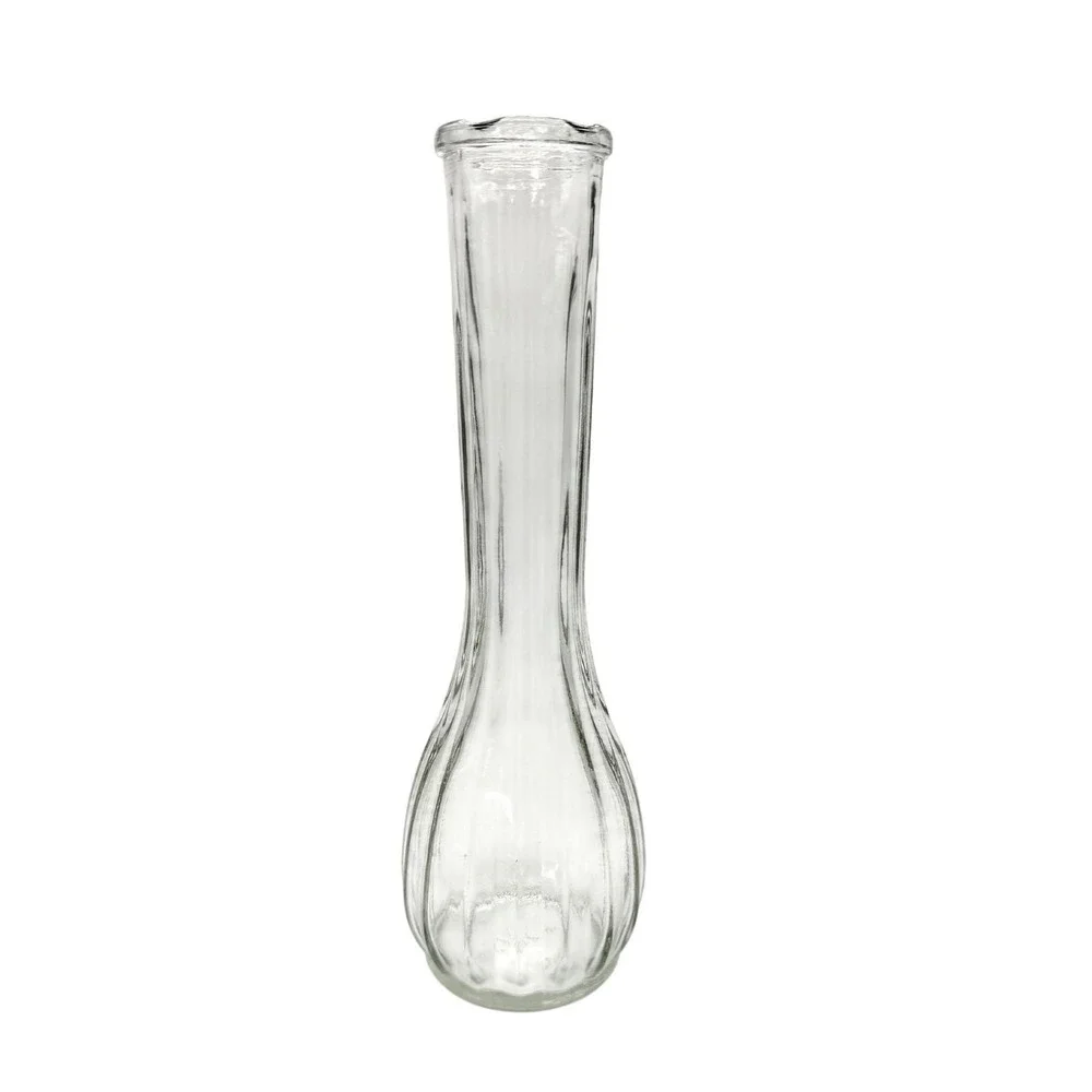 Vintage C.F.G. France Clear Ribbed Glass Bud Vase 8.5